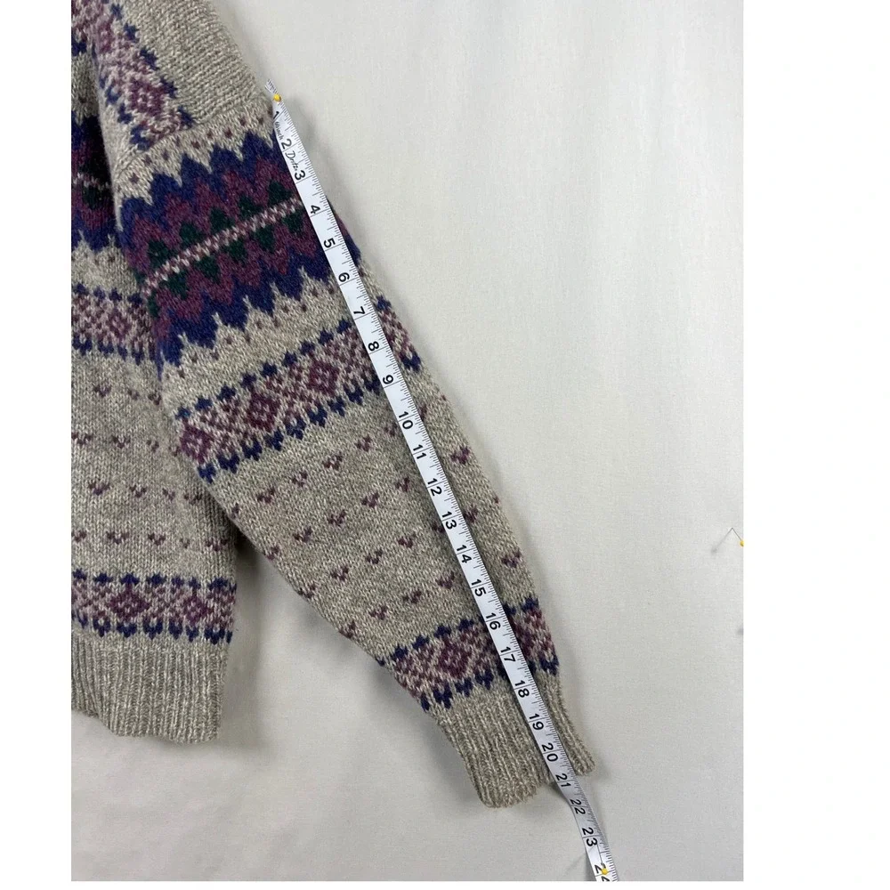Vintage Alps Sweater Outdoors Cardigan Women Medium Grey Purple Fair Isle Wool - Picture 6 of 8